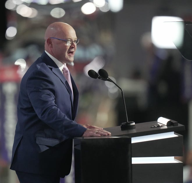 Sean O'Brien, President of the International Brotherhood of Teamsters during the first day of the Republican National Convention. The RNC kicked off the first day of the convention with the roll call vote of the states.