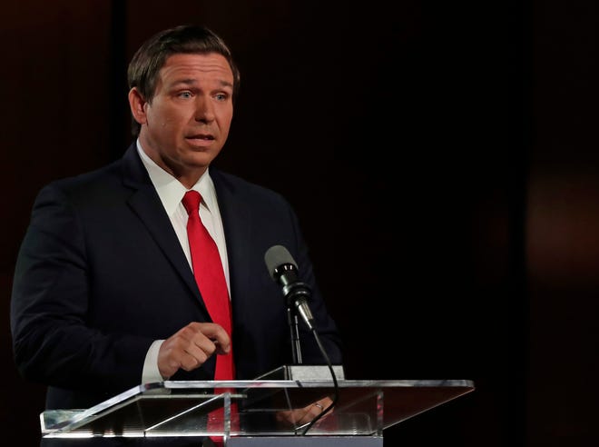 Gubernatorial candidate Ron DeSantis speaks during a debate Wednesday, Aug. 8, 2018, in Jacksonville.