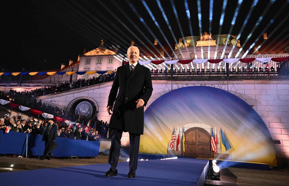President Joe Biden arrives to deliver a speech at the Royal Warsaw Castle Gardens in Warsaw on February 21, 2023. (Photo by Mandel NGAN / AFP) (Photo by MANDEL NGAN/AFP via Getty Images)