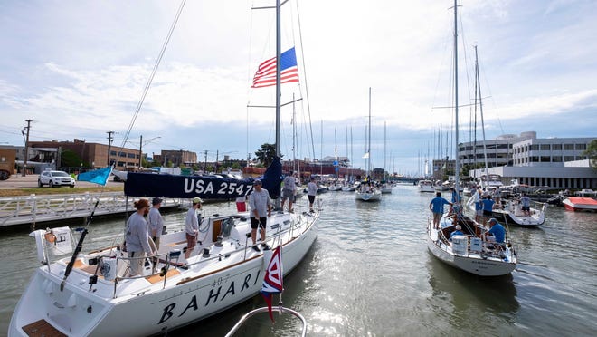 Boats head toward Lake Huron on the Black River in July 2019 before the Port Huron-to-Mackinac Race. Despite the coronavirus pandemic, this year’s race is scheduled for July 11. The race will have one route instead of two.