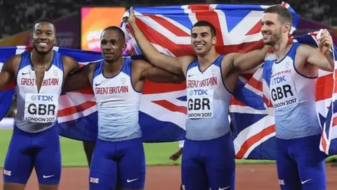 Reuters Chijindu Ujah, Adam Gemili, Daniel Talbot and Nethaneel Mitchell-Blake of Britain
