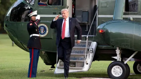 Getty Images President Donald J. Trump arrives at the The White House on the presidential helicopter