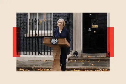 Getty  Liz Truss speaks in Downing Street as she resigns as prime minister