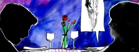 Illustration of a couple talking in a restaurant