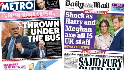 Front page of the Metro and the Daily Mail