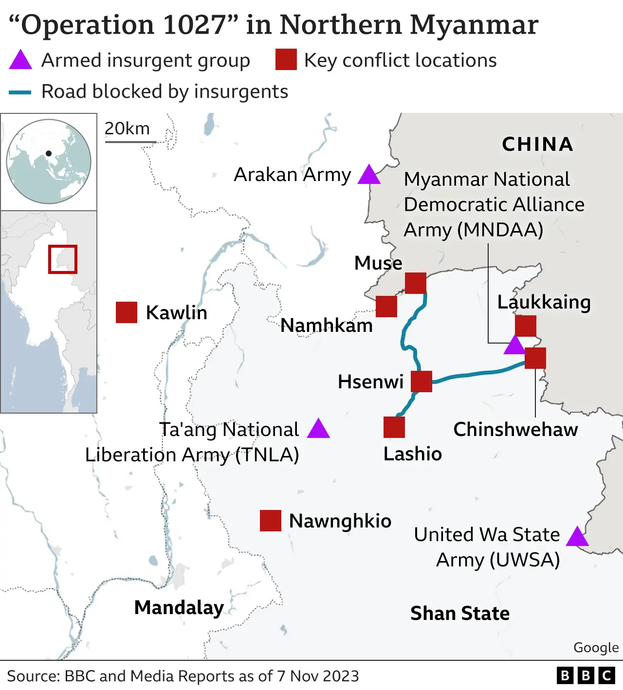 Map showing territories held by various armies