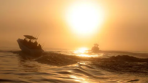 Fishing boats from Venice, La, sail at sunrise to the Gulf of Mexico. (Gerald Herbert/Associated Press)