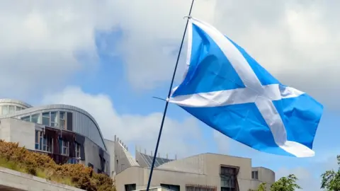Getty Images Saltire flag flying outside Scottish Parliament