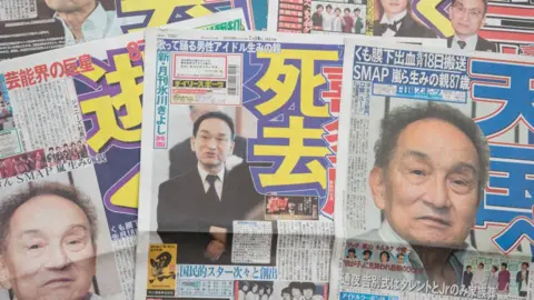 Getty Images Newspapers show Johnny Kitagawa's death on front page on July 10, 2019 in Tokyo