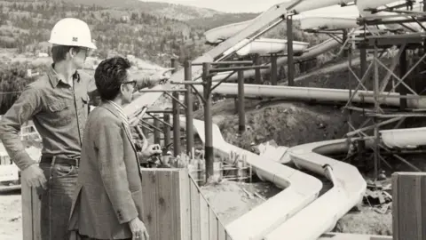 Whitewater West Geoff in 1981 with engineer, Hector Negac at the WhiteWater Waterpark in Penticton, British Columbia