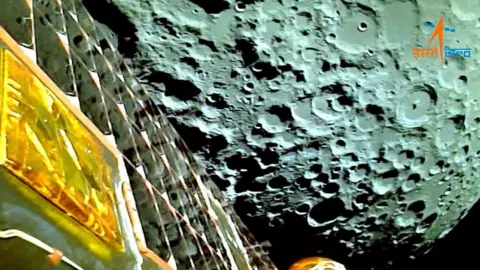 Isro An image released by Isro of the Moon's surface taken by Chandrayaan-3