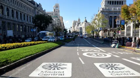 Javier Soriano/Getty Images  Road markings show a controlled traffic zone in central Madrid, Spain, 30 November 2018