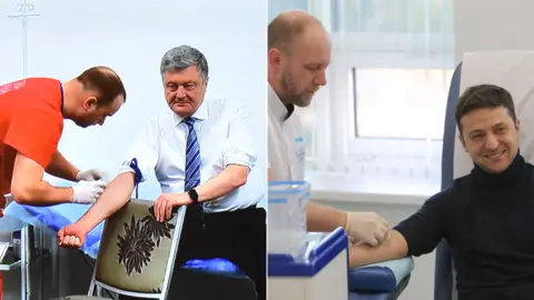 AFP Petro Poroshenko (L) and Volodymyr Zelensky