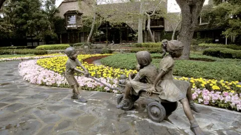 Getty Images Exterior views of the entrance, house, statues and gardens at Michael Jackson's Neverland Ranch in 1995