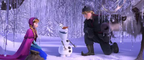 Walt Disney Studios Frozen's lovable characters: spirited Anna, friendly Olaf, mountain man Kristoff with his reindeer pal Sven