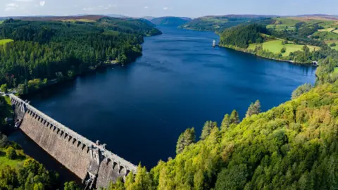 Getty Images Lake Vyrnwy from above, showing most of the lake from the end where it is dammed 