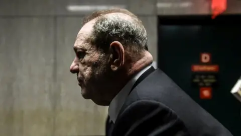 Getty Images Side view as Harvey Weinstein leaves the courtroom in New York City criminal court on January 6,