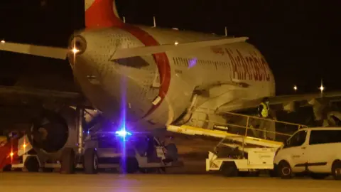 EPA View of Royale Air Maroc's plane after an emergency landing at Palma de Mallorca's Airport, Balearic Islands, Spain, 05 November 2021